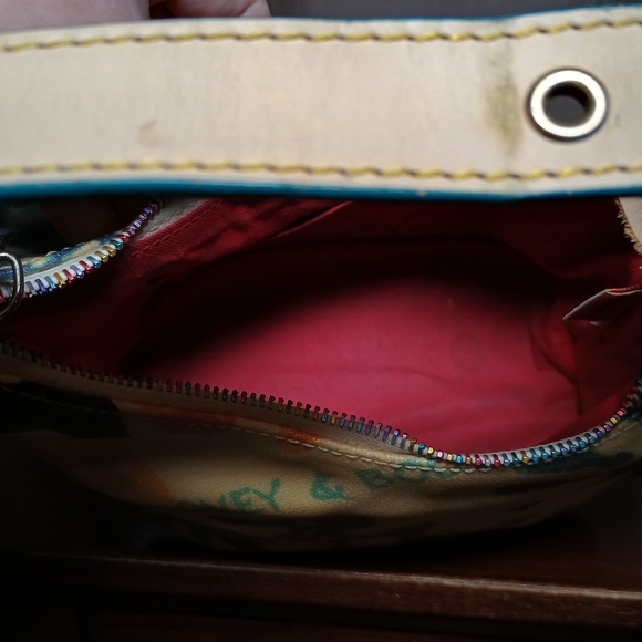 Dooney & Bourke Handprint Hobo Bag Multicolor Canvas Leather Trim Y2K - Picture 9 of 10